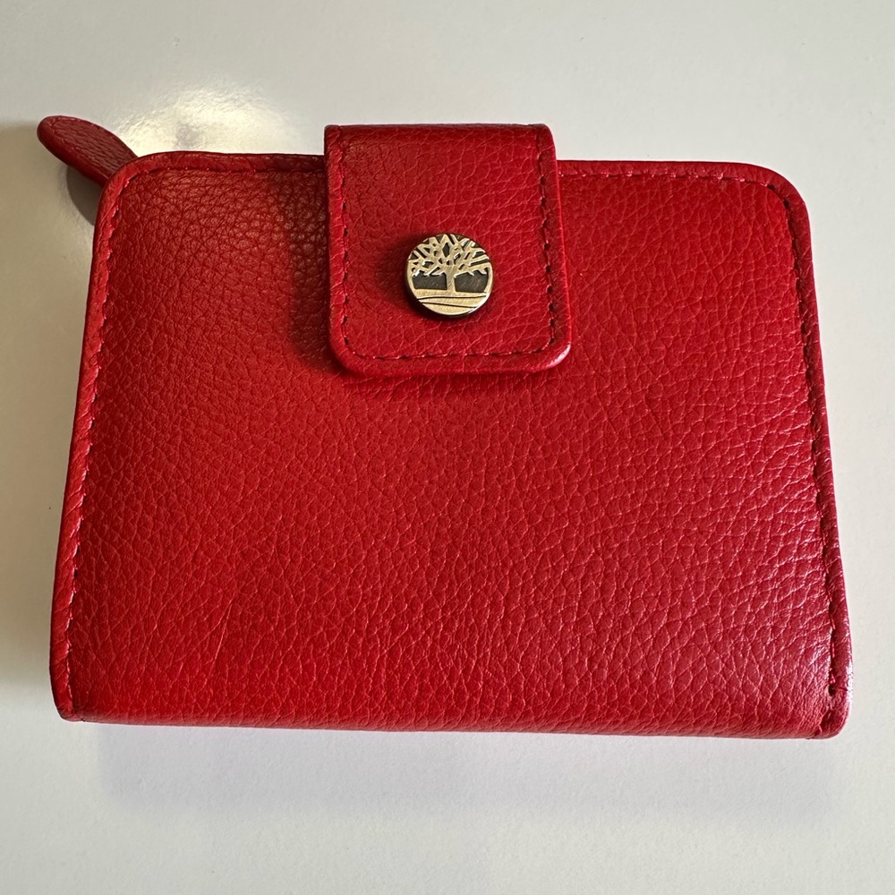 Timberland Womens Wallet Flap Billfold Small Red Snap Genuine Leather!!